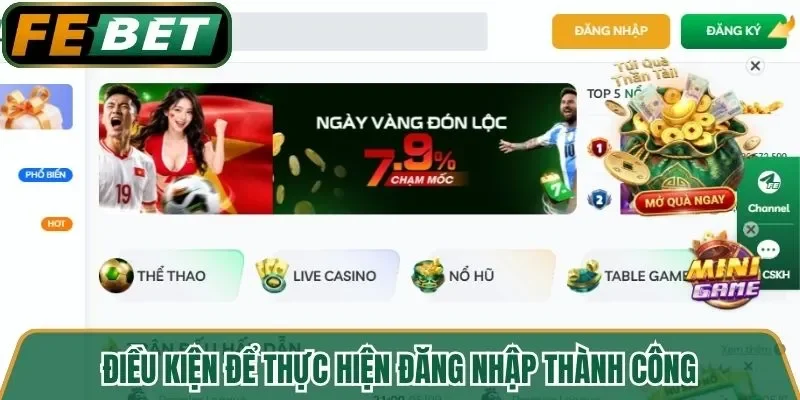 Điều kiện để thực hiện đăng nhập thành công