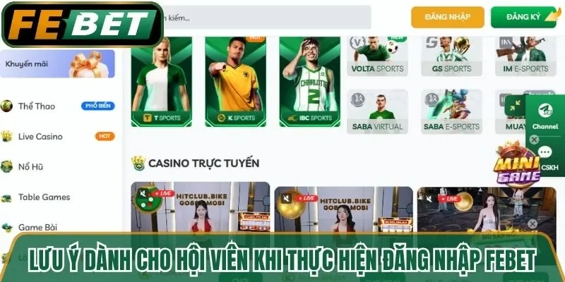 Một số lưu ý dành cho hội viên khi thực hiện đăng nhập FEBET